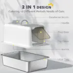 2 in 1 Stainless Steel Cat Litter Box with Removable Lid, Scoop, Filter Bags, for Small to Large Cats, White - Image 6