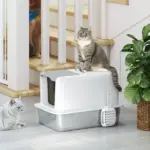 2 in 1 Stainless Steel Cat Litter Box with Removable Lid, Scoop, Filter Bags, for Small to Large Cats, White - Image 8