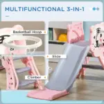 2-in-1 Toddler Slide and Basketball Hoop, Indoor Pink Slide, Easy Setup, Fun for 18-36 Months - Image 4