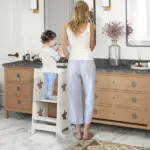 2 in 1 Toddler Tower with Safety Rail for Bathroom, Sink, Kitchen or Counter, White - Image 2