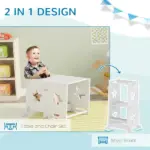 2 in 1 Toddler Tower with Safety Rail for Bathroom, Sink, Kitchen or Counter, White - Image 5