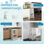 2 in 1 Toddler Tower with Safety Rail for Bathroom, Sink, Kitchen or Counter, White - Image 7