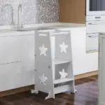 2 in 1 Toddler Tower with Safety Rail for Bathroom, Sink, Kitchen or Counter, White - Image 10