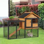 2 Level Outdoor Rabbit Hutch with Asphalt Roof, Removable Tray and Ramp, Light Yellow - Image 2