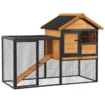 2 Level Outdoor Rabbit Hutch with Asphalt Roof, Removable Tray and Ramp, Light Yellow