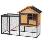 2 Level Outdoor Rabbit Hutch with Asphalt Roof, Removable Tray and Ramp, Light Yellow - Image 17