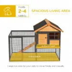 2 Level Outdoor Rabbit Hutch with Asphalt Roof, Removable Tray and Ramp, Light Yellow - Image 4