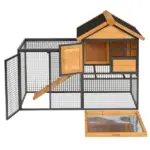 2 Level Outdoor Rabbit Hutch with Asphalt Roof, Removable Tray and Ramp, Light Yellow - Image 8