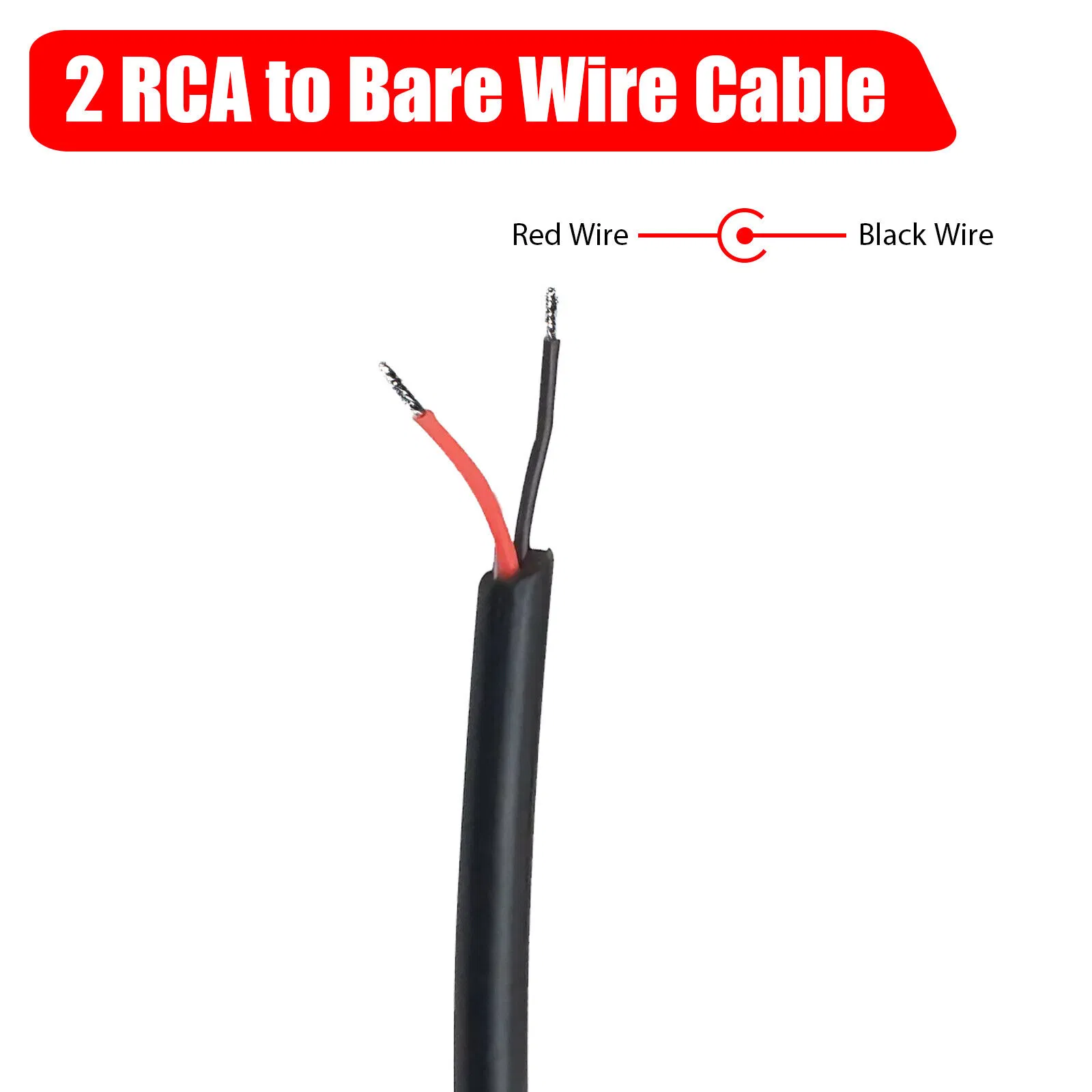 2 Pack 10 Foot RCA Male to Bare Wire Speaker Repair Cables 24AWG