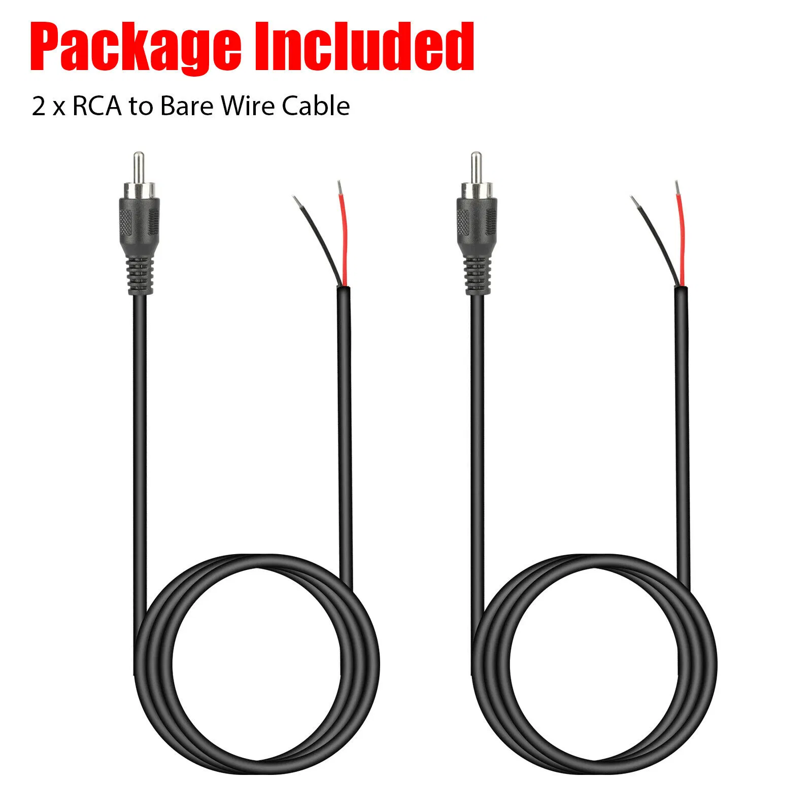 2 Pack 10 Foot RCA Male to Bare Wire Speaker Repair Cables 24AWG
