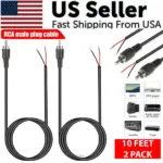 2 Pack 10 Foot RCA Male to Bare Wire Speaker Repair Cables 24AWG