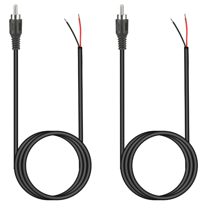 2 Pack 10 Foot RCA Male to Bare Wire Speaker Repair Cables 24AWG