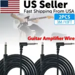 2 Pack 10 Foot 1/4 Inch Instrument Cables with Straight and Right Angle Plugs