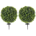 HOMCOM 2 Pack 1.3 Ft Artificial Ball Boxwood Topiary with Ground Stake, UV Resistant Faux Greenery for Indoor Outdoor