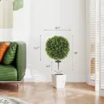HOMCOM 2 Pack 1.3 Ft Artificial Ball Boxwood Topiary with Ground Stake, UV Resistant Faux Greenery for Indoor Outdoor - Image 3