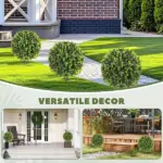 HOMCOM 2 Pack 1.3 Ft Artificial Ball Boxwood Topiary with Ground Stake, UV Resistant Faux Greenery for Indoor Outdoor - Image 6