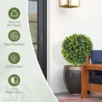 HOMCOM 2 Pack 1.3 Ft Artificial Ball Boxwood Topiary with Ground Stake, UV Resistant Faux Greenery for Indoor Outdoor - Image 7