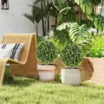 HOMCOM 2 Pack 1.3 Ft Artificial Ball Boxwood Topiary with Ground Stake, UV Resistant Faux Greenery for Indoor Outdoor - Image 8