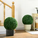 HOMCOM 2 Pack 19.75 Inch Artificial Ball Boxwood Topiary Trees Balls, Indoor Outdoor Fake Plants for Home, Office and Living Room Decor - Image 2