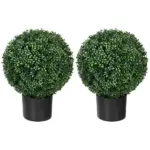 2 Pack 20.5" Artificial Boxwood Topiary Trees with Pots Indoor/Outdoor Decorative Faux Plants