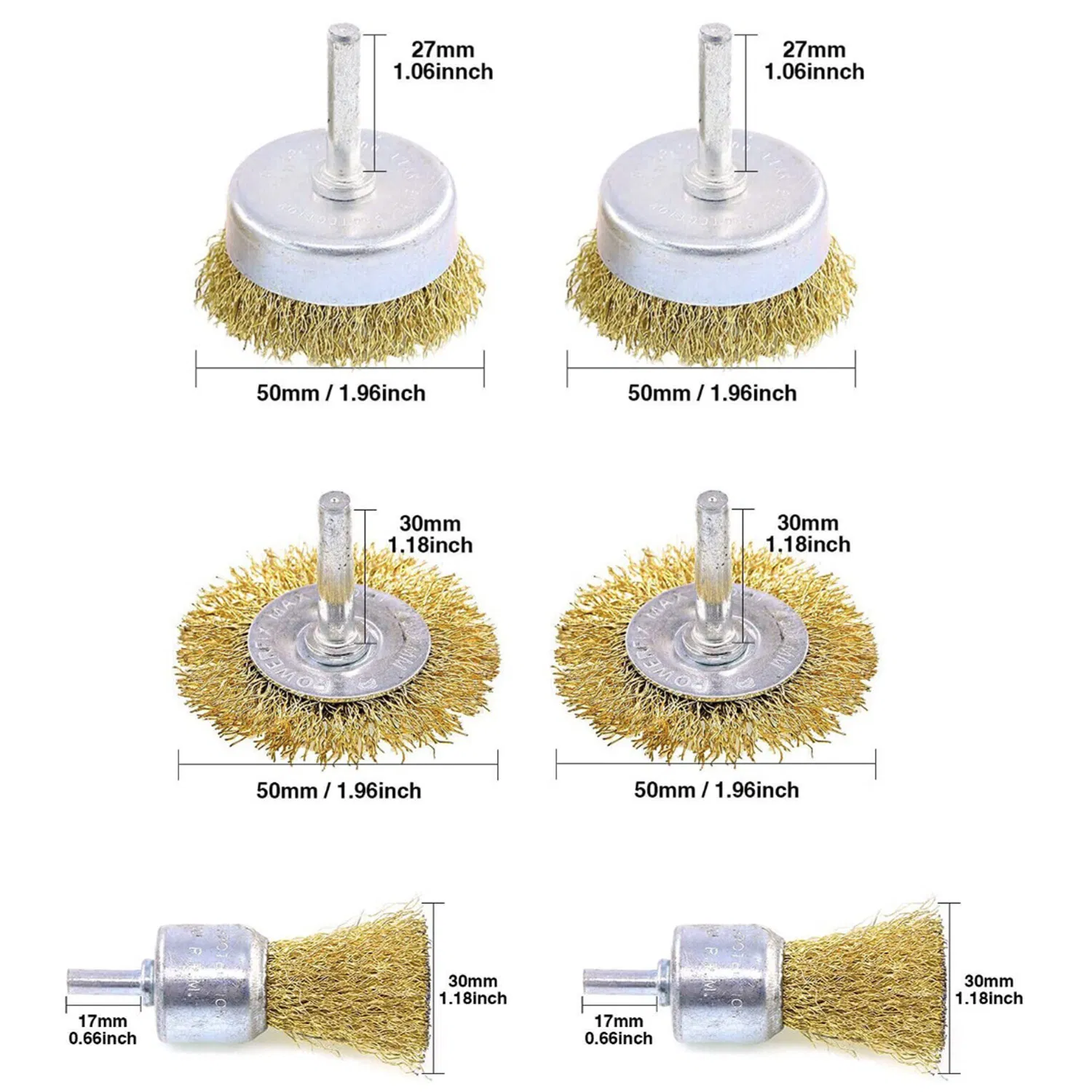 6 Piece Wire Brush Wheel and Cup Drill Attachment Set, 1/4 Inch Shank