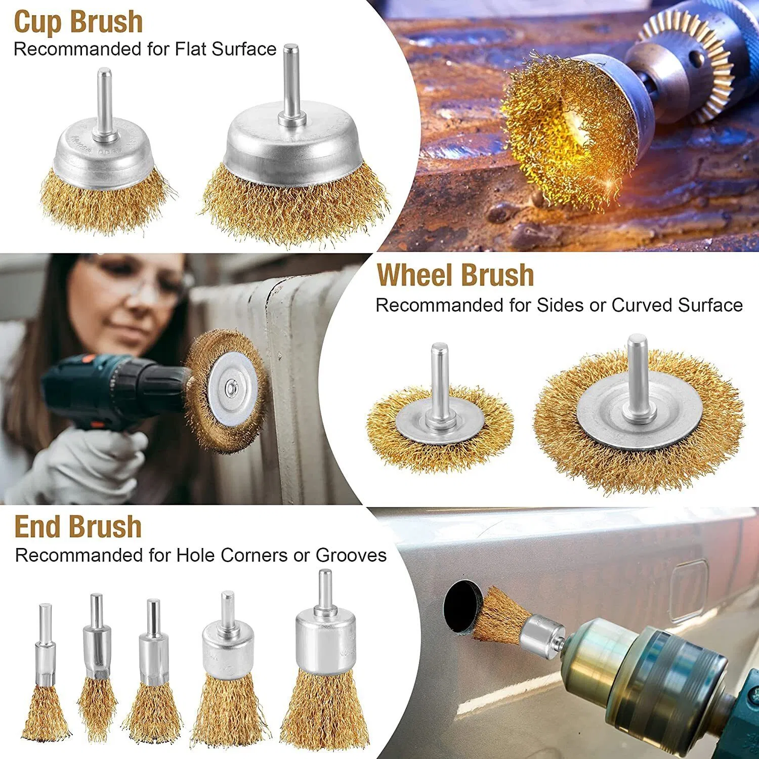 6 Piece Wire Brush Wheel and Cup Drill Attachment Set, 1/4 Inch Shank