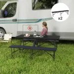 2 Pack 6 ft Portable Foldable Bench Seats, Plastic Folding Benches with Carrying Handle for Camping, Black - Image 2
