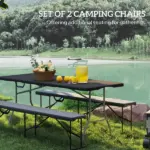 2 Pack 6 ft Portable Foldable Bench Seats, Plastic Folding Benches with Carrying Handle for Camping, Black - Image 4