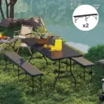 2 Pack 6 ft Portable Foldable Bench Seats, Plastic Folding Benches with Carrying Handle for Camping, Black - Image 10