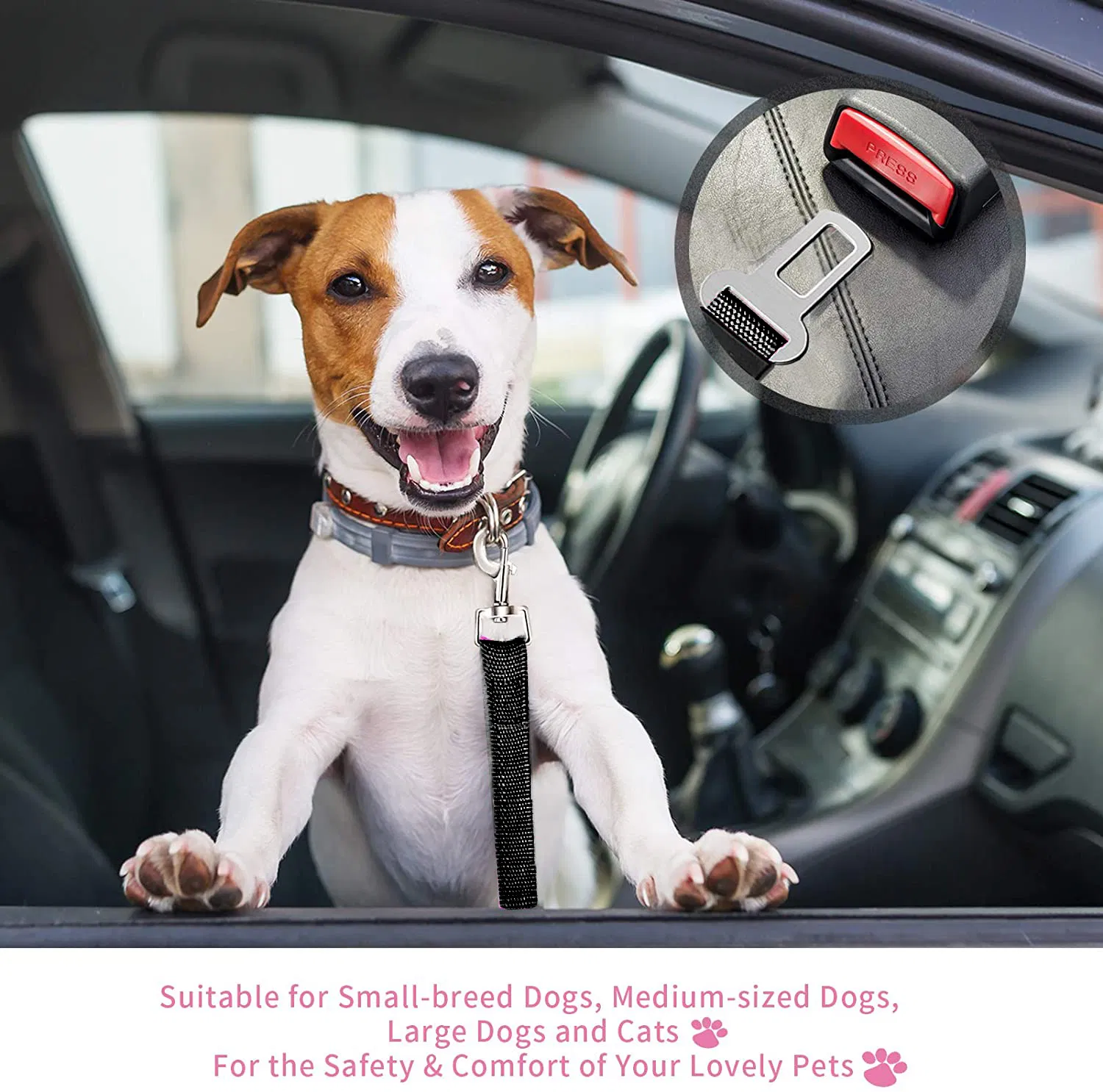 2 Pack Adjustable Pet Car Seat Belt Tethers for Dogs and Cats