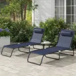 2-Pack Dark Blue Reclining Beach Chairs, 4-Position Folding Chaise Lounge for Patio - Image 2