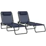 2-Pack Dark Blue Reclining Beach Chairs, 4-Position Folding Chaise Lounge for Patio - Image 11