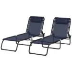 2-Pack Dark Blue Reclining Beach Chairs, 4-Position Folding Chaise Lounge for Patio