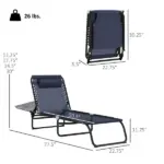 2-Pack Dark Blue Reclining Beach Chairs, 4-Position Folding Chaise Lounge for Patio - Image 3
