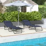 2-Pack Dark Blue Reclining Beach Chairs, 4-Position Folding Chaise Lounge for Patio - Image 7