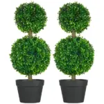 HOMCOM 2 Piece Artificial Boxwood Ball Topiary Tree 23.5 Inch with Double Ball-Shaped Leaves in Pot Green - Image 11