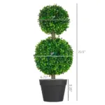 HOMCOM 2 Piece Artificial Boxwood Ball Topiary Tree 23.5 Inch with Double Ball-Shaped Leaves in Pot Green - Image 3