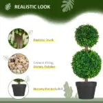 HOMCOM 2 Piece Artificial Boxwood Ball Topiary Tree 23.5 Inch with Double Ball-Shaped Leaves in Pot Green - Image 4