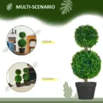 HOMCOM 2 Piece Artificial Boxwood Ball Topiary Tree 23.5 Inch with Double Ball-Shaped Leaves in Pot Green - Image 5