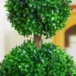 HOMCOM 2 Piece Artificial Boxwood Ball Topiary Tree 23.5 Inch with Double Ball-Shaped Leaves in Pot Green - Image 8