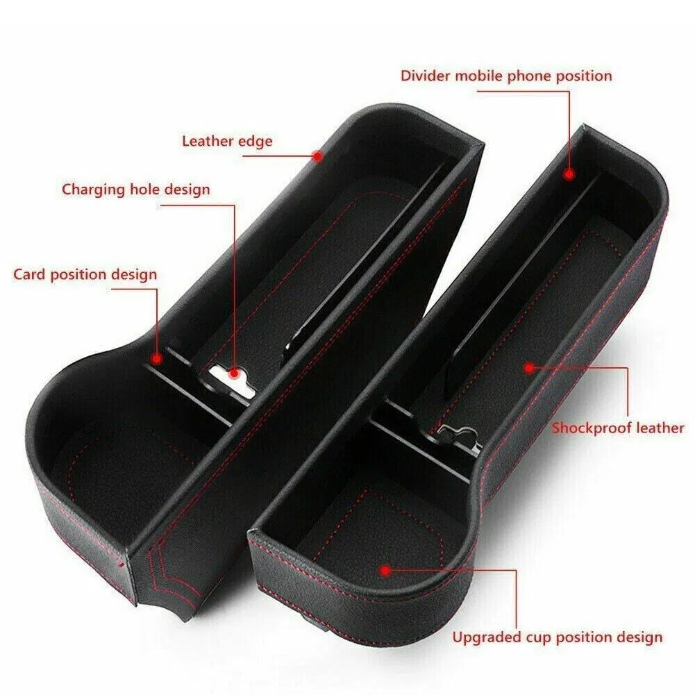 2 Pack PU Leather Car Seat Gap Organizers with Cup and Phone Holders