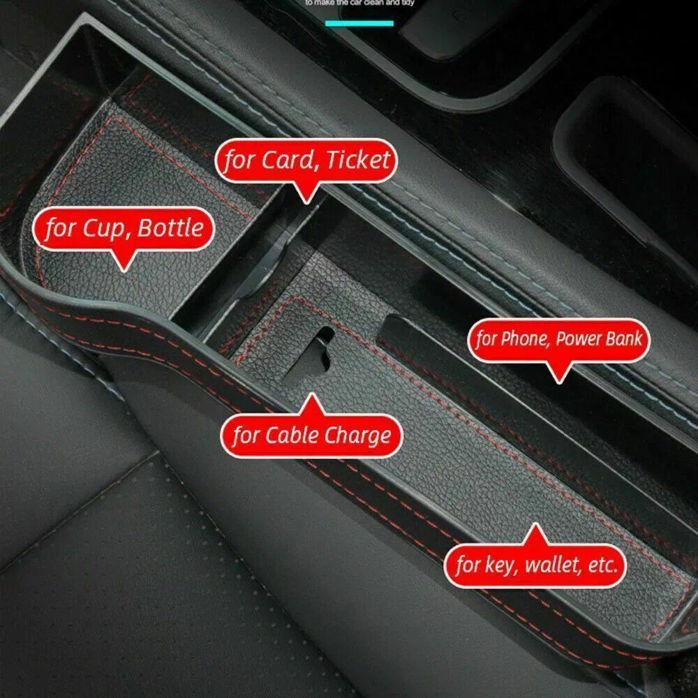 2 Pack PU Leather Car Seat Gap Organizers with Cup and Phone Holders