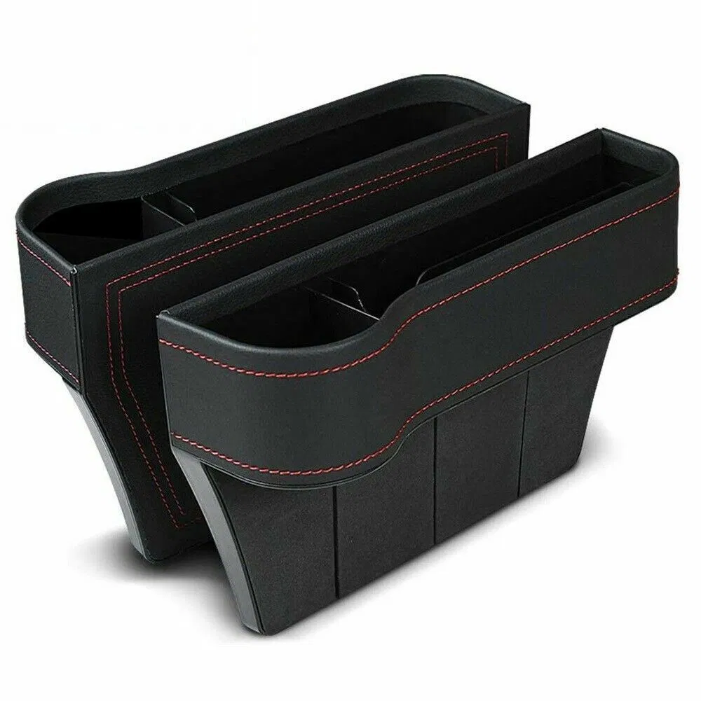 2 Pack PU Leather Car Seat Gap Organizers with Cup and Phone Holders