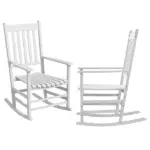 2 Piece Wooden Rocking Chair Set Outdoor Rockers with Curved Armrests High Back for Garden Balcony White - Image 11