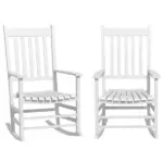 2 Piece Wooden Rocking Chair Set Outdoor Rockers with Curved Armrests High Back for Garden Balcony White