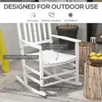 2 Piece Wooden Rocking Chair Set Outdoor Rockers with Curved Armrests High Back for Garden Balcony White - Image 4