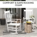 2 Piece Wooden Rocking Chair Set Outdoor Rockers with Curved Armrests High Back for Garden Balcony White - Image 5