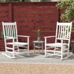2 Piece Wooden Rocking Chair Set Outdoor Rockers with Curved Armrests High Back for Garden Balcony White - Image 10