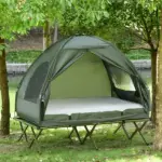 Outsunny 2-Person Foldable Camping Cot Outdoor w/ Bedspread and Thick Air Mattress, 4-In-1 Elevated Camping Bed Tent for Hiking, Picnic, Green - Image 2
