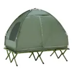 Outsunny 2-Person Foldable Camping Cot Outdoor w/ Bedspread and Thick Air Mattress, 4-In-1 Elevated Camping Bed Tent for Hiking, Picnic, Green - Image 11